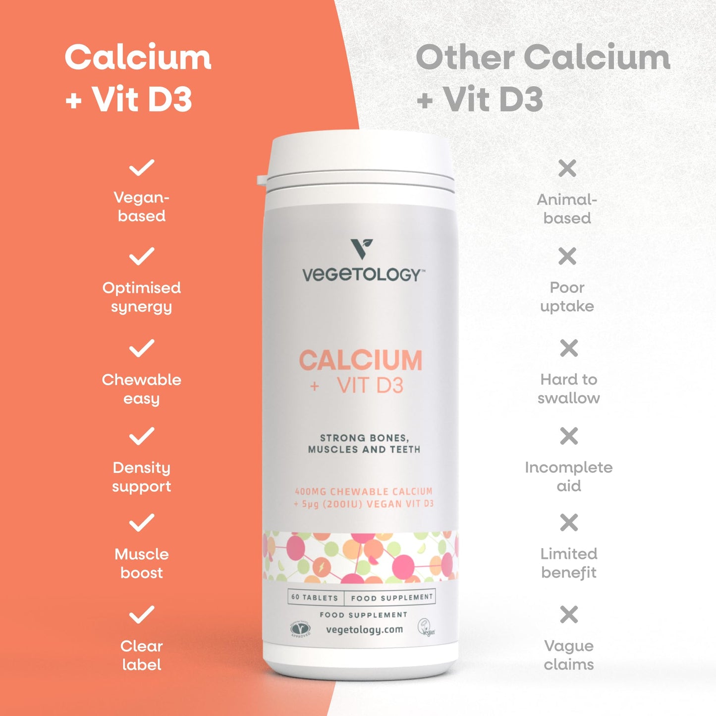 Vegetology Calcium Tablets and Vitamin D3 Tablet, 60 Count
