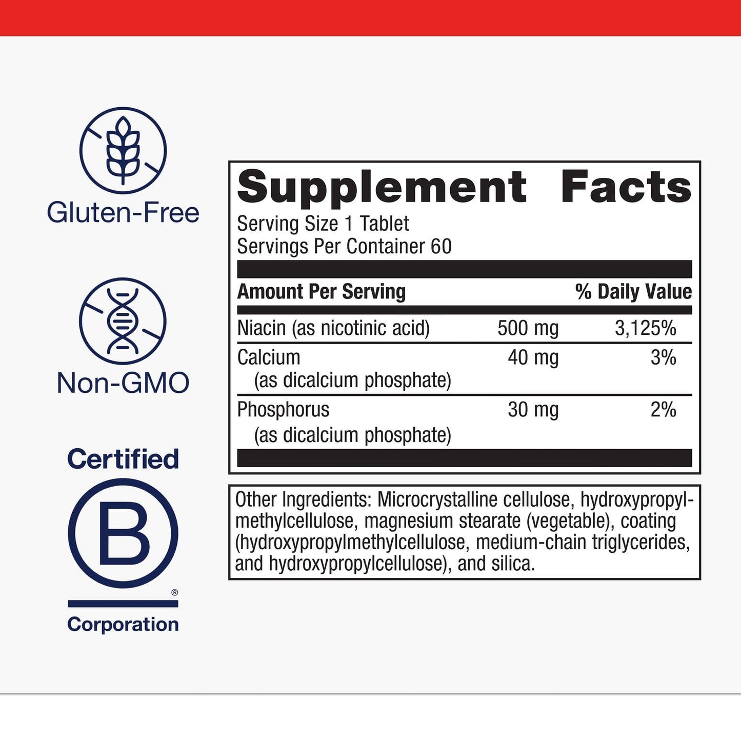 Metagenics Niatain Niacin B3-500 mg Nicotinic Acid with Sustained Release Tablet, 60 Tablets