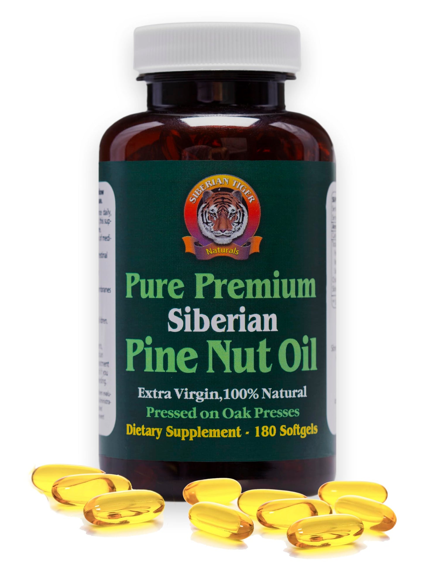 Siberian Tiger Naturals 100% Pure Siberian Pine Nut Oil Capsules, 180 Count