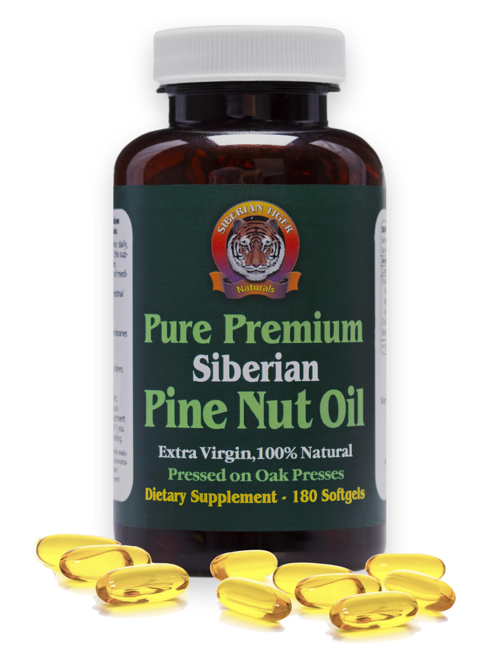 Siberian Tiger Naturals 100% Pure Siberian Pine Nut Oil Capsules, 180 Count