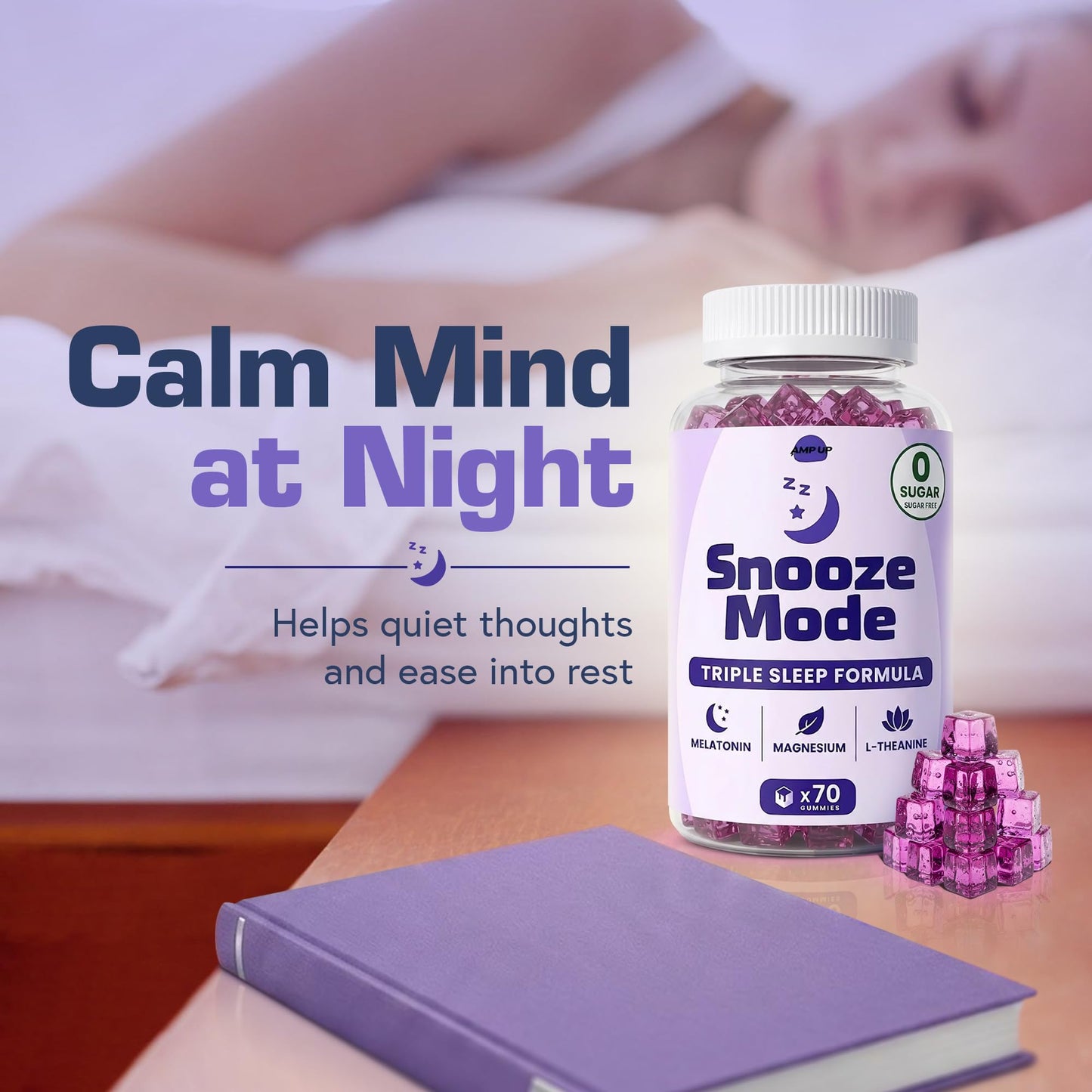 AmpUp Sleep Melatonin Sugar Free Gummies Natural Grape Flavor, 140 Gummies
