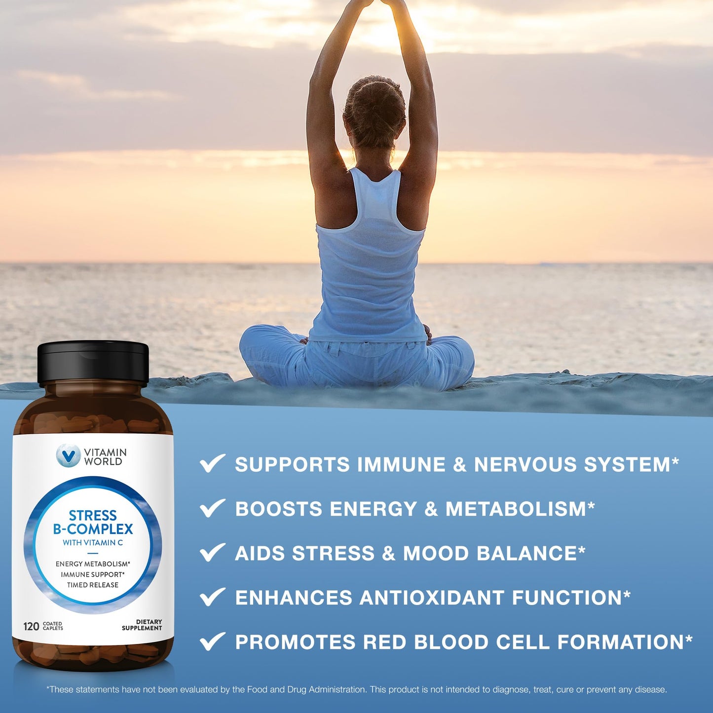 Vitamin World Stress Vitamin B Complex with Vitamin C 120 Caplets