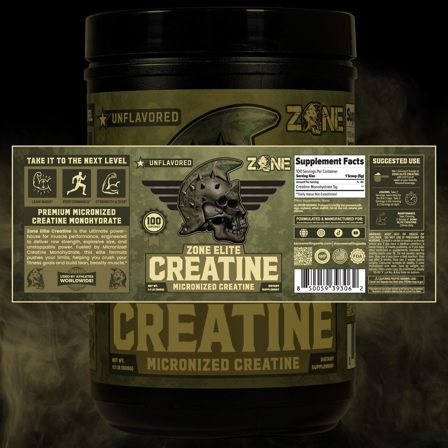 Zone Smelling Salts Creatine Monohydrate Powder, 16 oz