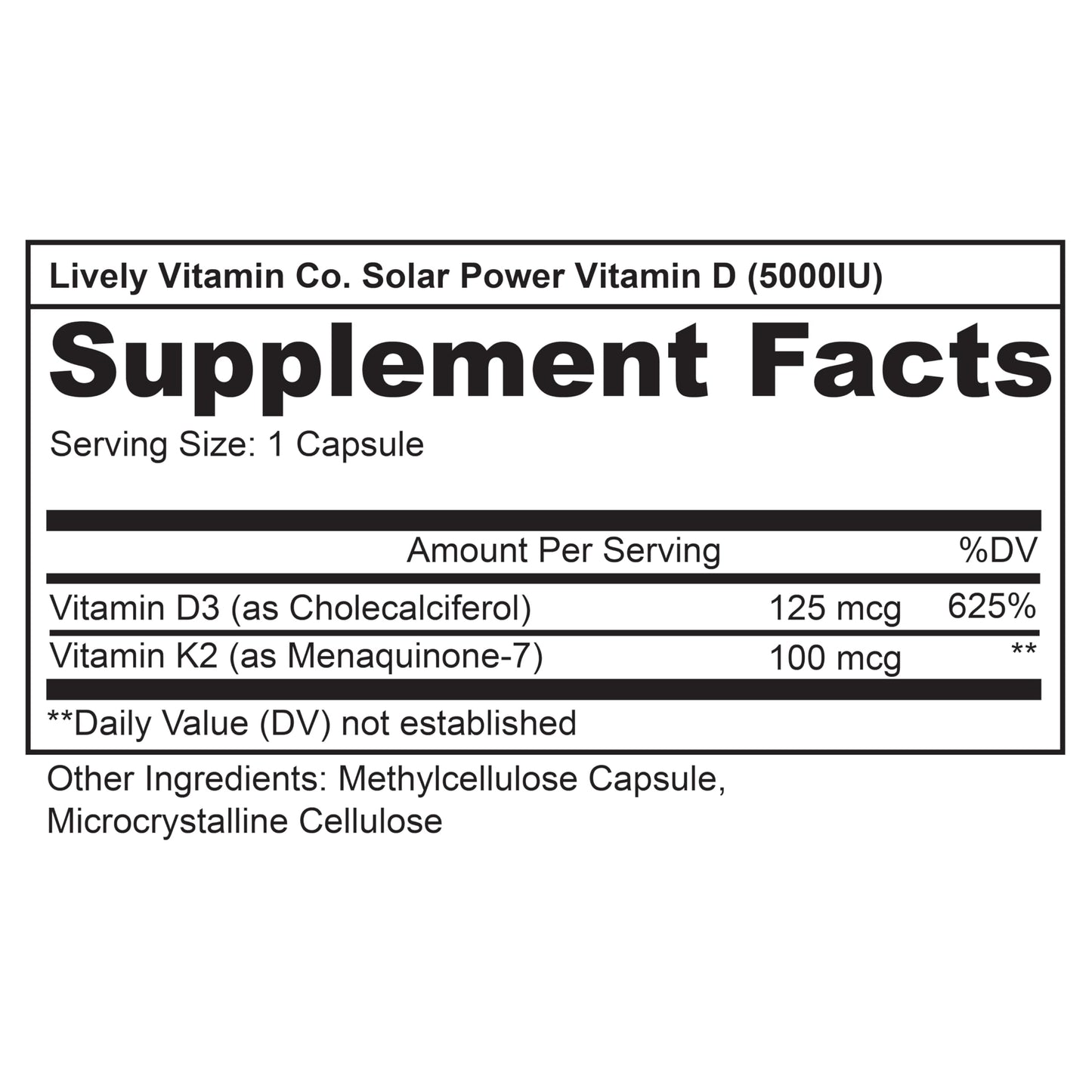 LIVELY VITAMIN CO Vitamin D3 5000 iu - Patented Vitamin K - MK7 Capsules, 60 Count