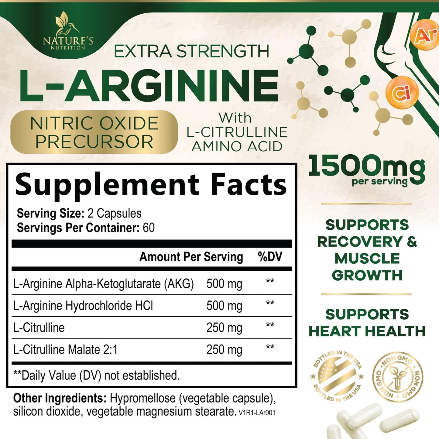 Nature's Nutrition L-Arginine Extra Strength Supplement with L-Citrulline - Muscle Supporting Natural Nitric Oxide Precursor Booster - Heart Health Support - Amino Acid Energy Blend for Men, 120 Capsules