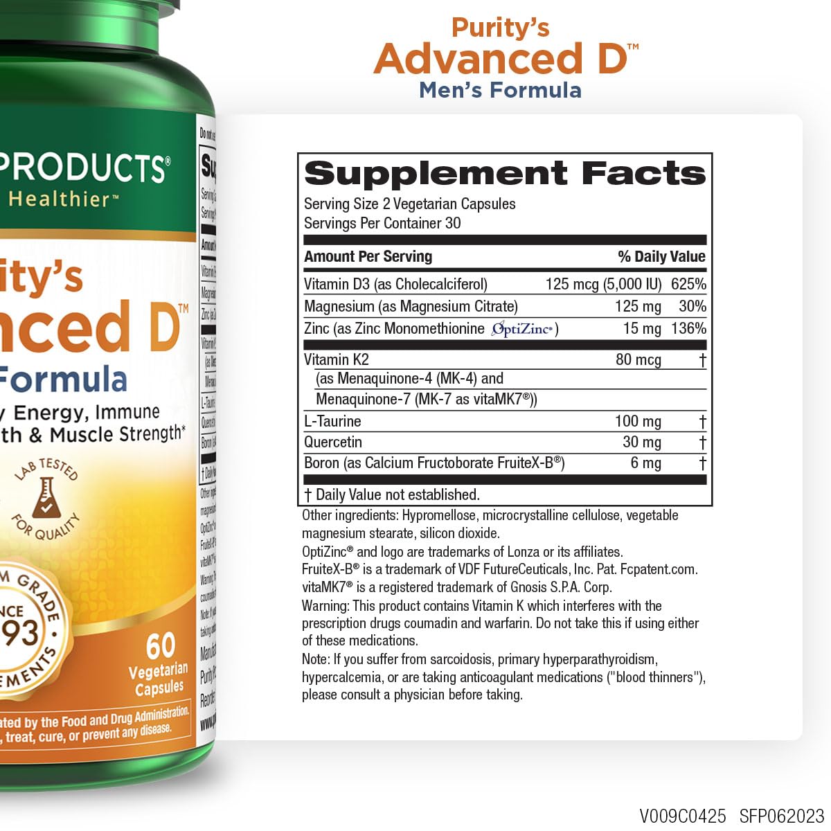 Purity Products Advanced Vitamin D Men's Formula Vegetarian Capsules, 60 Capsules