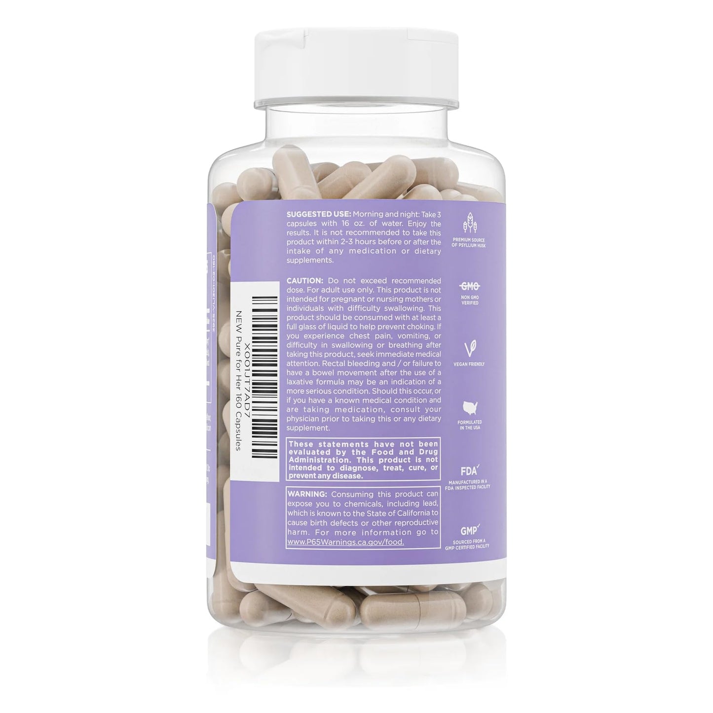 Pure for Men Stay Ready Fiber Supplement, Vegan Capsule, 160 Capsules