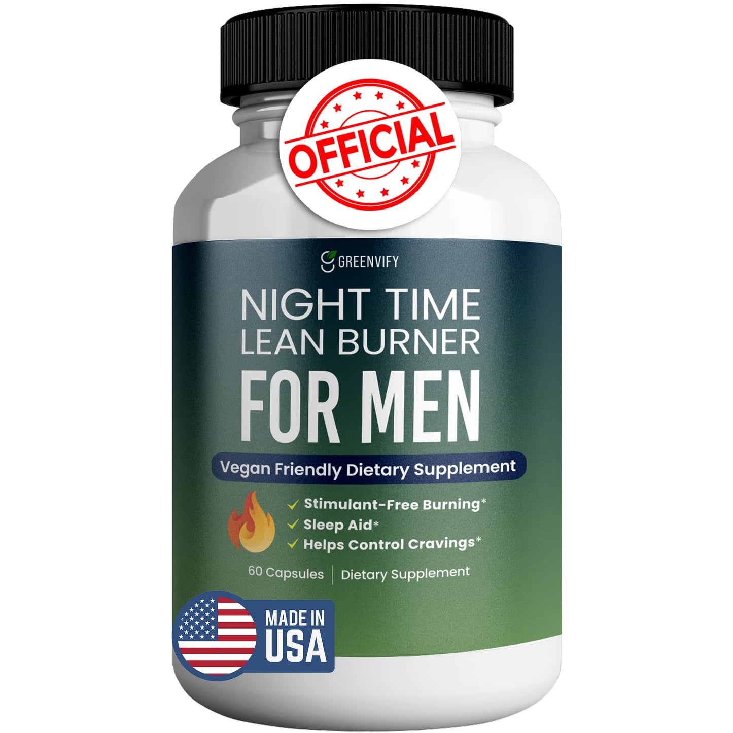 GREENVIFY Night Time Lean Burner for Men Advanced Sleep Supplement Vitamin D Night Burner & Anabolic Recovery, Natural Sleep Aid with Magnesium, Ashwaganda Capsule 60 Count