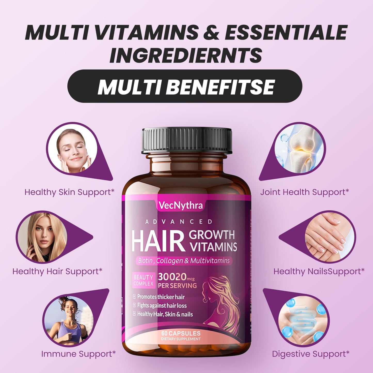 PUPCA Biotin Hair Growth Capsules, 60 Count