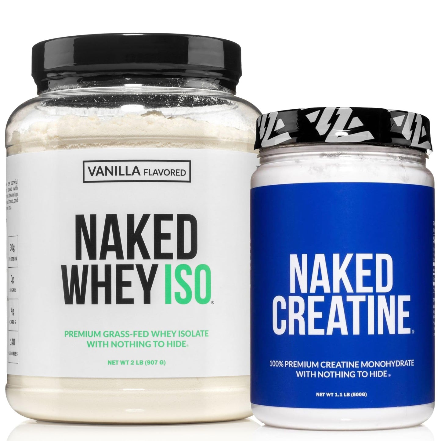 NAKED Vanilla Whey Isolate Protein Powder and Creatine Monohydrate Powder, 24 Servings and 500 g (100 Servings), Pure Micronized – Grass-Fed; Bulk; Non-GMO; Gluten Free; Soy Free