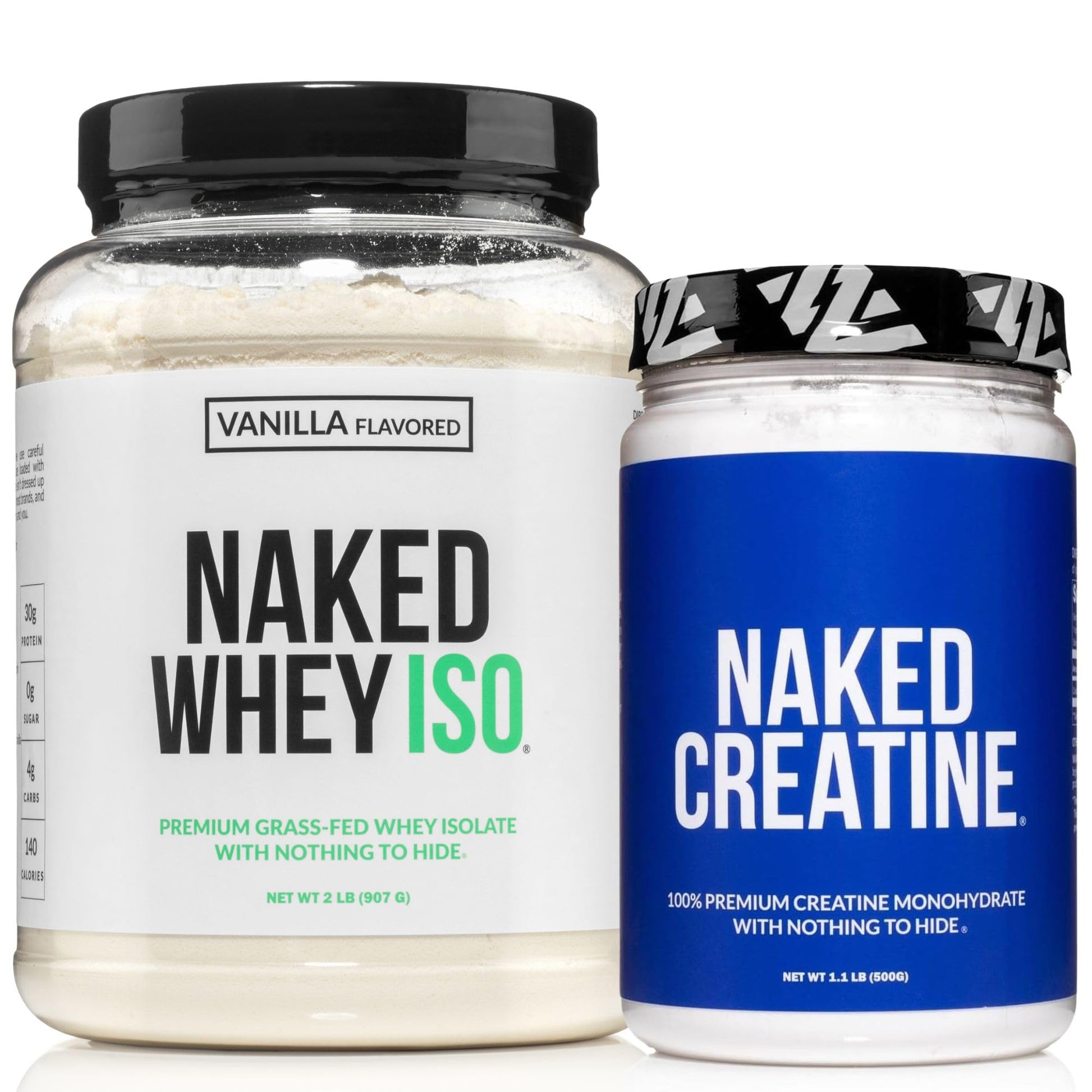NAKED Vanilla Whey Isolate Protein Powder and Creatine Monohydrate Powder, 24 Servings and 500 g (100 Servings), Pure Micronized – Grass-Fed; Bulk; Non-GMO; Gluten Free; Soy Free