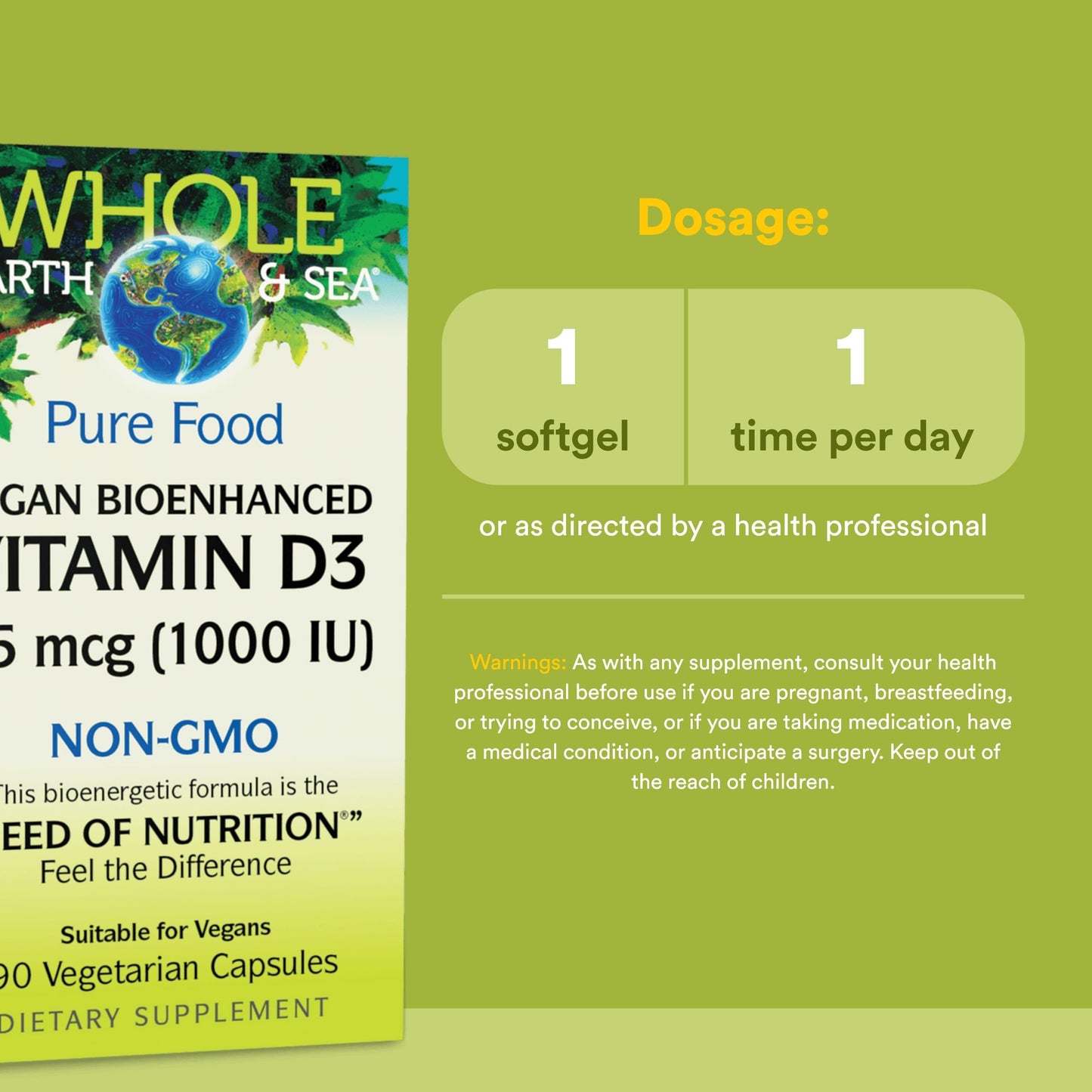 Natural Factors Whole Earth & Sea Vitamin D3 Capsules, 90 Count