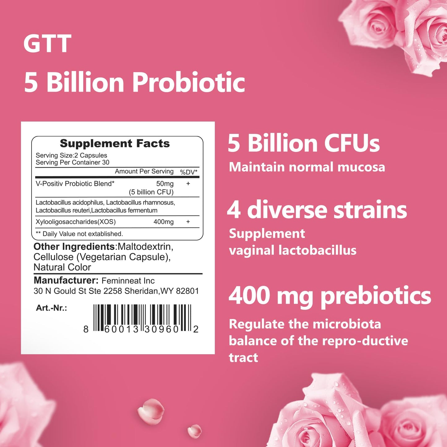 KTT Probiotics for Women Vaginal Probiotics URO Viginal Probiotic Prebiotics and Probiotics 5 Billion CFU Feminine Balance with 4 Lactobacillus Strains Gut Health Digestive Support 120 Capsules