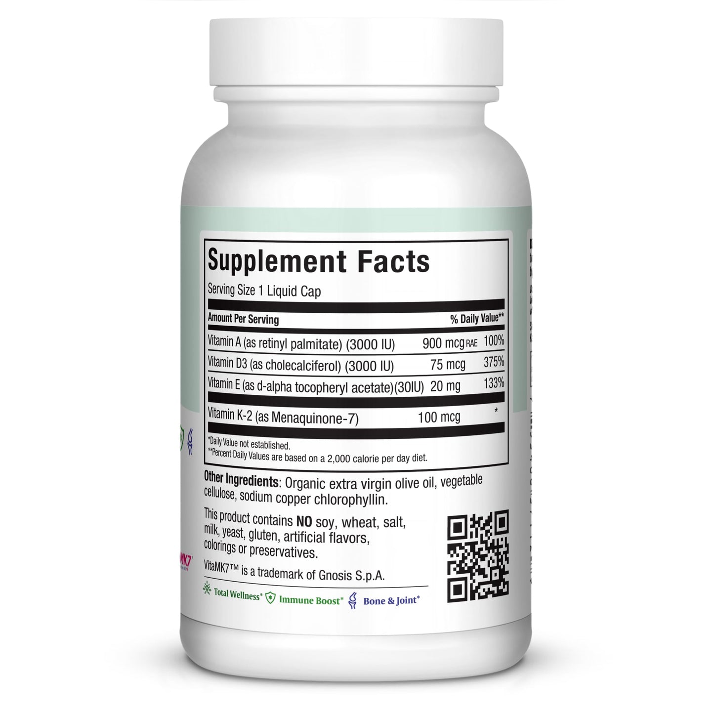 Maxi Health Vitamins K2, A, D3 and E Capsules, 120 Count