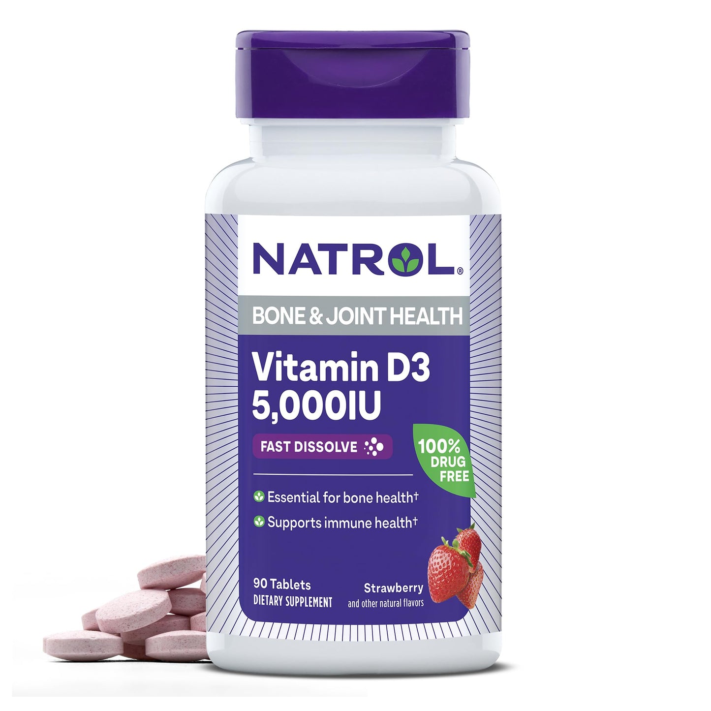 Natrol Vitamin D3 5000 IU Fast Dissolve, Bone & Joint Health, 90 Tablets
