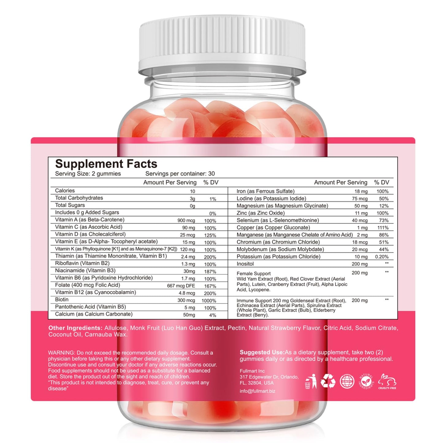 ucobrusay Sugar-Free Women's Multivitamin Gummies – with Inositol, Iron, Biotin for Energy, Hair, Skin & Nails – Vegan, Non-GMO, Gluten-Free, Keto Friendly – 60 Gummies