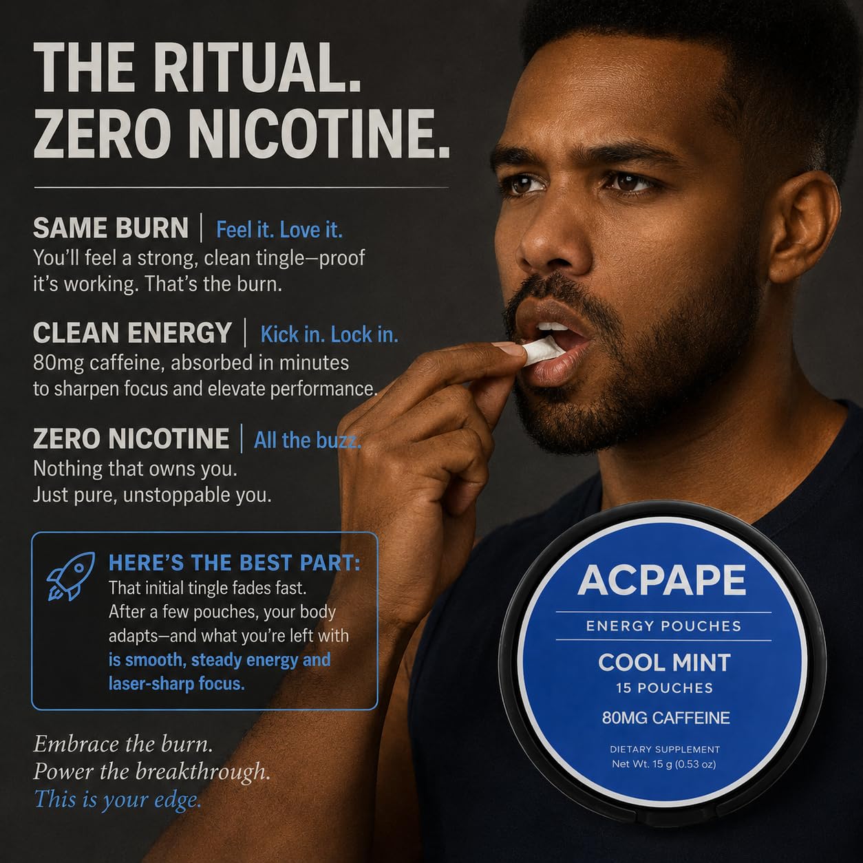 Acpape Caffeine Energy Pouches Cool Mint Nicotine Free, 1.69 Ounce