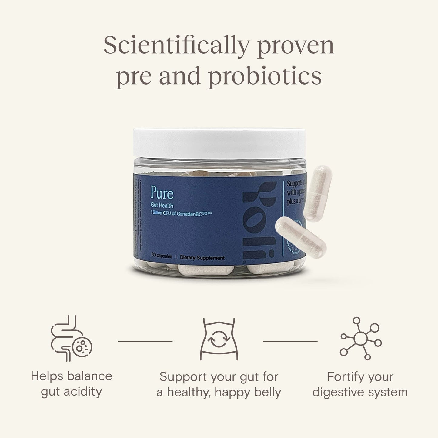 Yoli Pure Probiotics for Digestive Health, Men and Women, 1 Billion CFU 60 Capsules