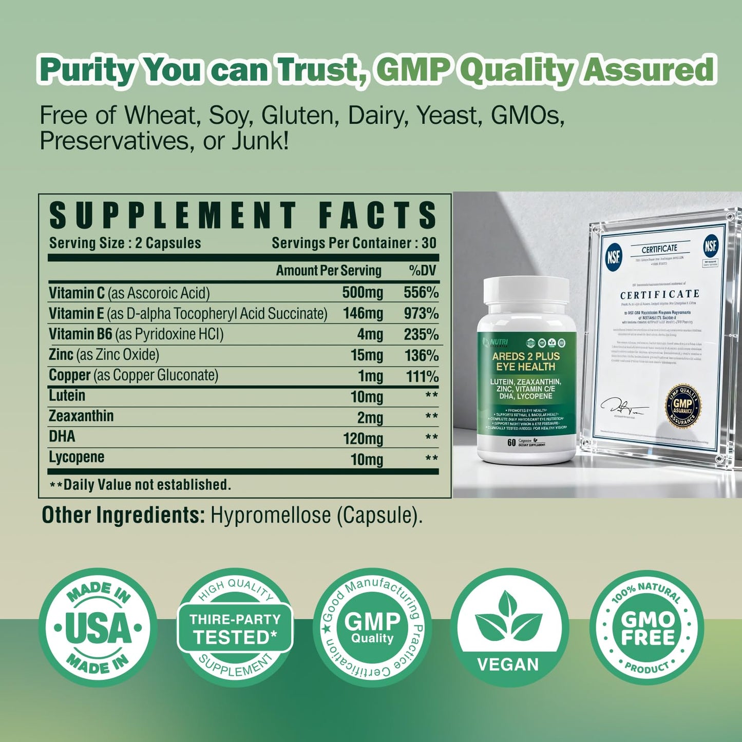 NUTRI POTENTIA AREDS 2 Plus Eye Vitamin Supplement Capsules 60 Count