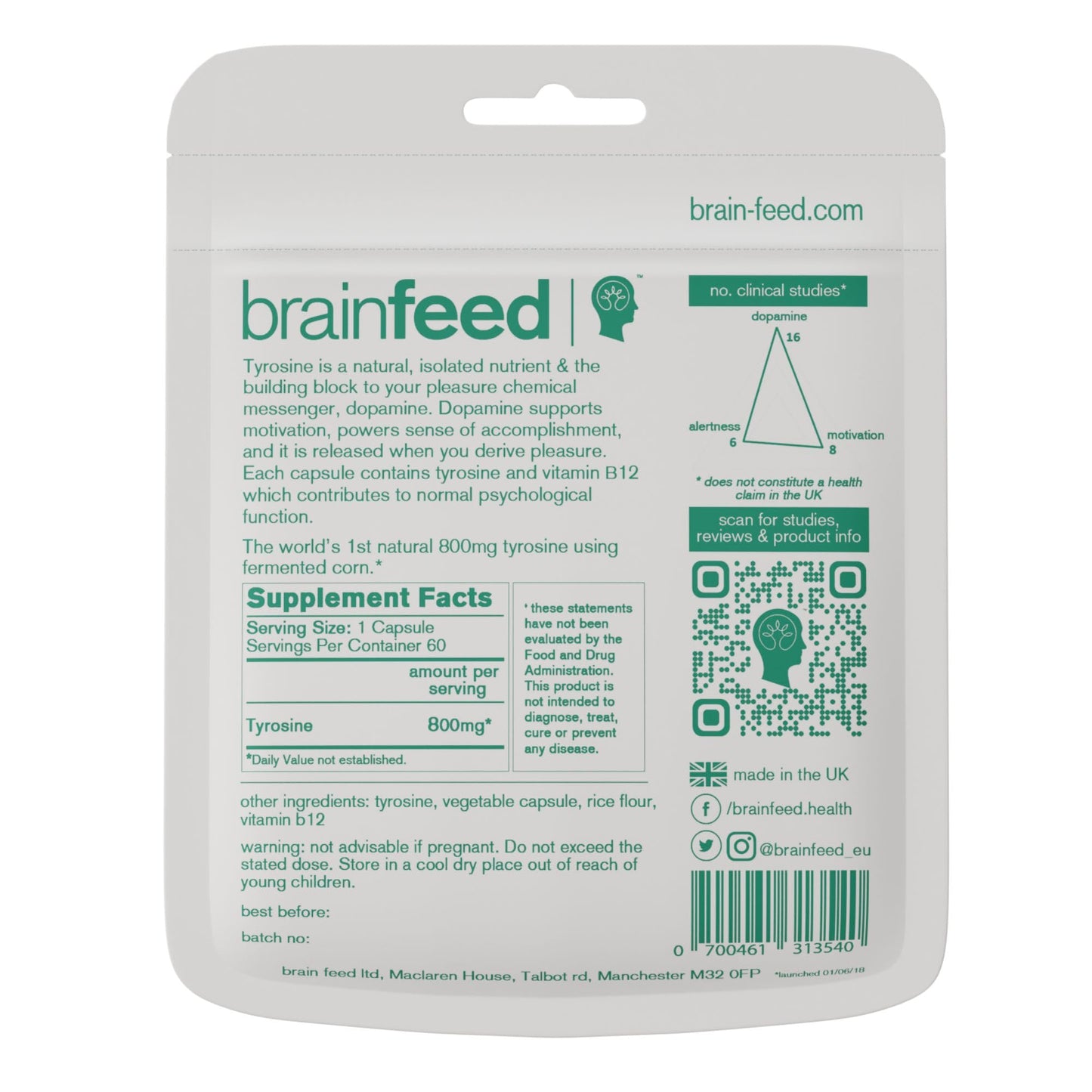 Brain Feed Dopamine Brain Food Supplement Capsule 60 Count