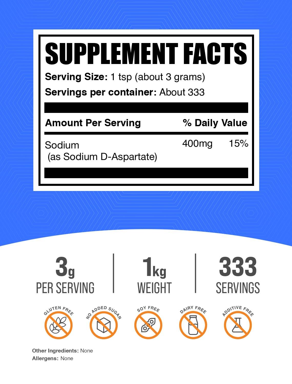 BulkSupplements Sodium D-Aspartate Powder, 35.27 oz (1 kg)