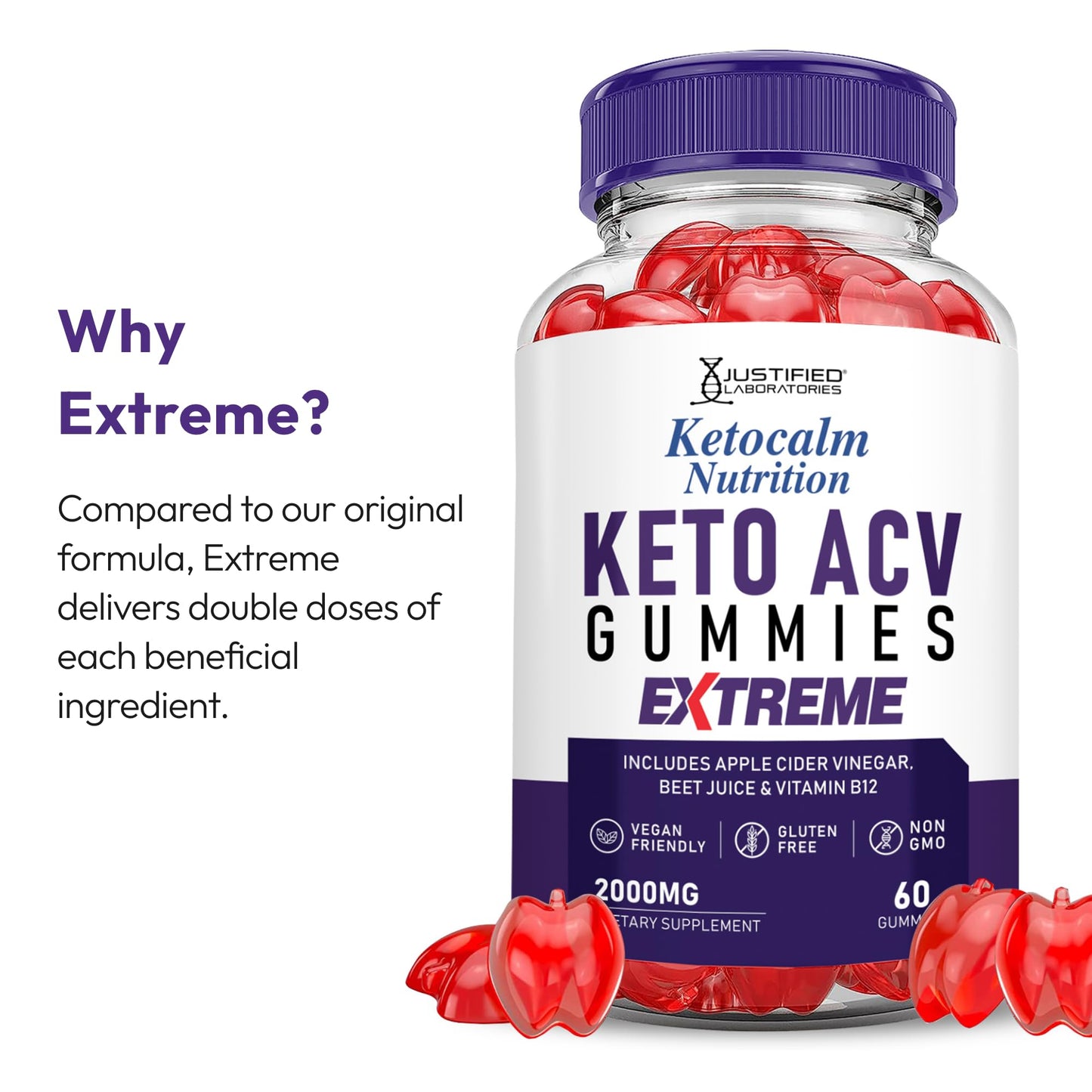 Justified Laboratories Ketocalm Keto ACV Gummies Extreme (2000 mg) 120 Gummies