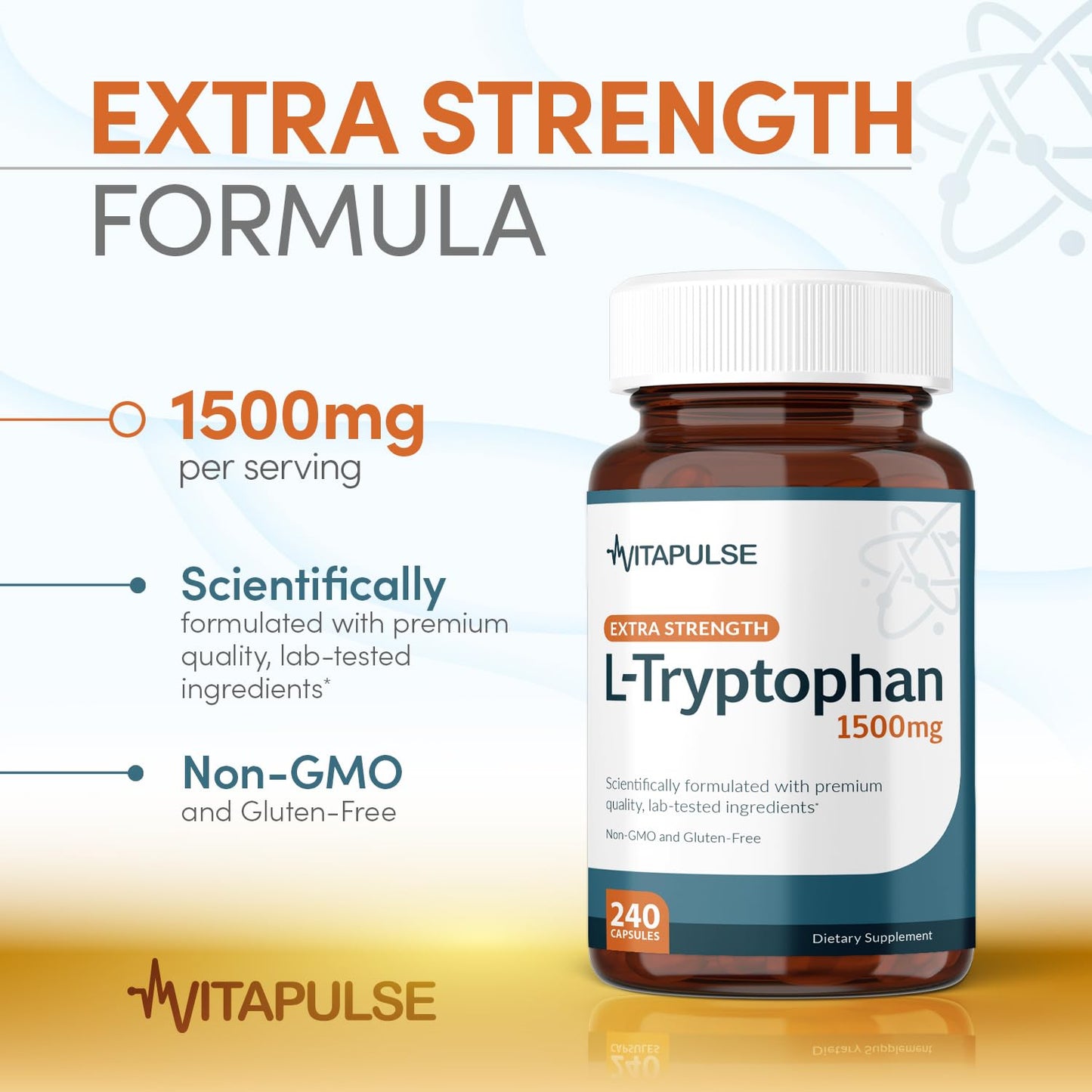 VitaPulse L-Tryptophan Supplement 1500mg, 240 Capsules