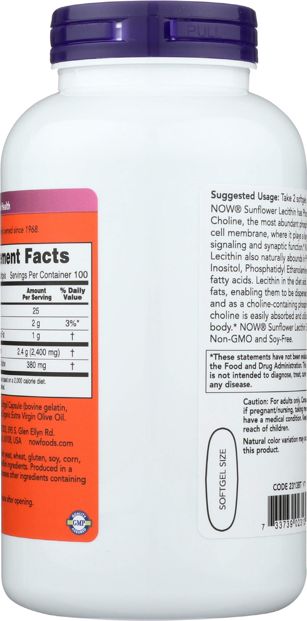 NOW Foods Sunflower Lecithin - Phosphatidyl Choline - 1,200 mg Softgels 200