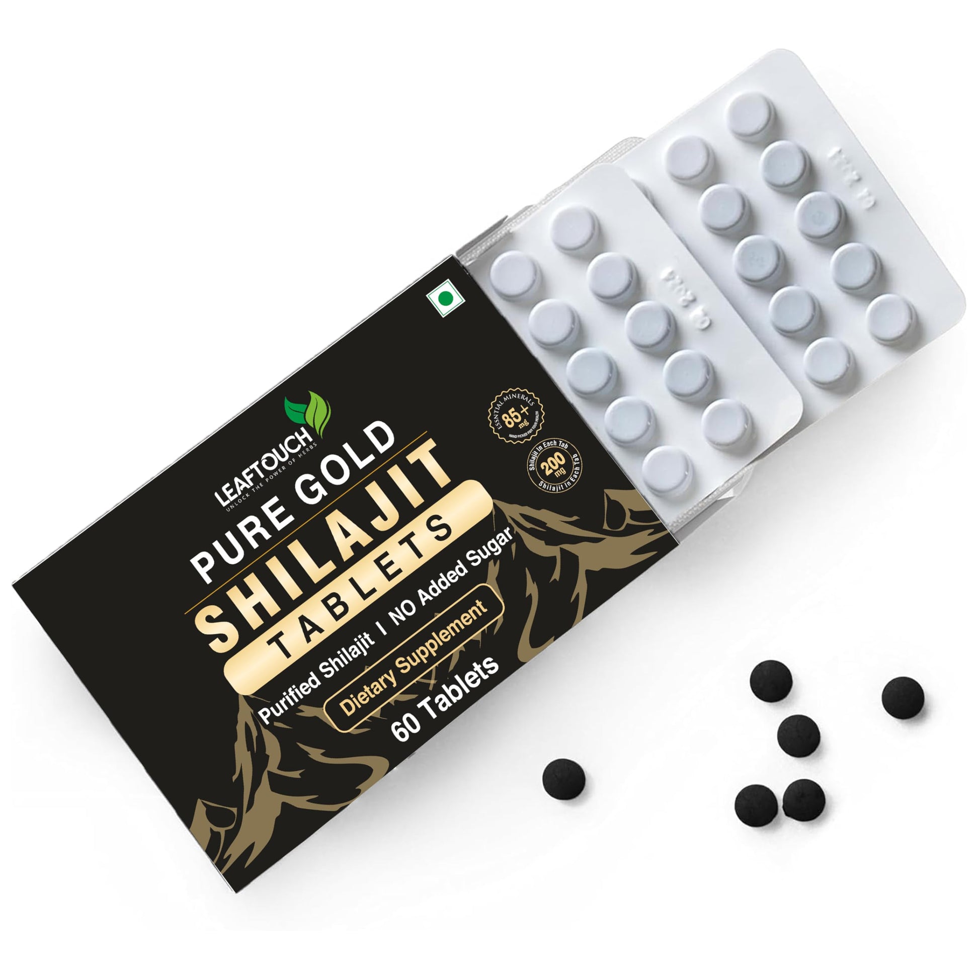 LEAFTOUCH-UNLOCK THE POWER OF HERBS Pure Gold Shilajit Tablet, 60 Tablets