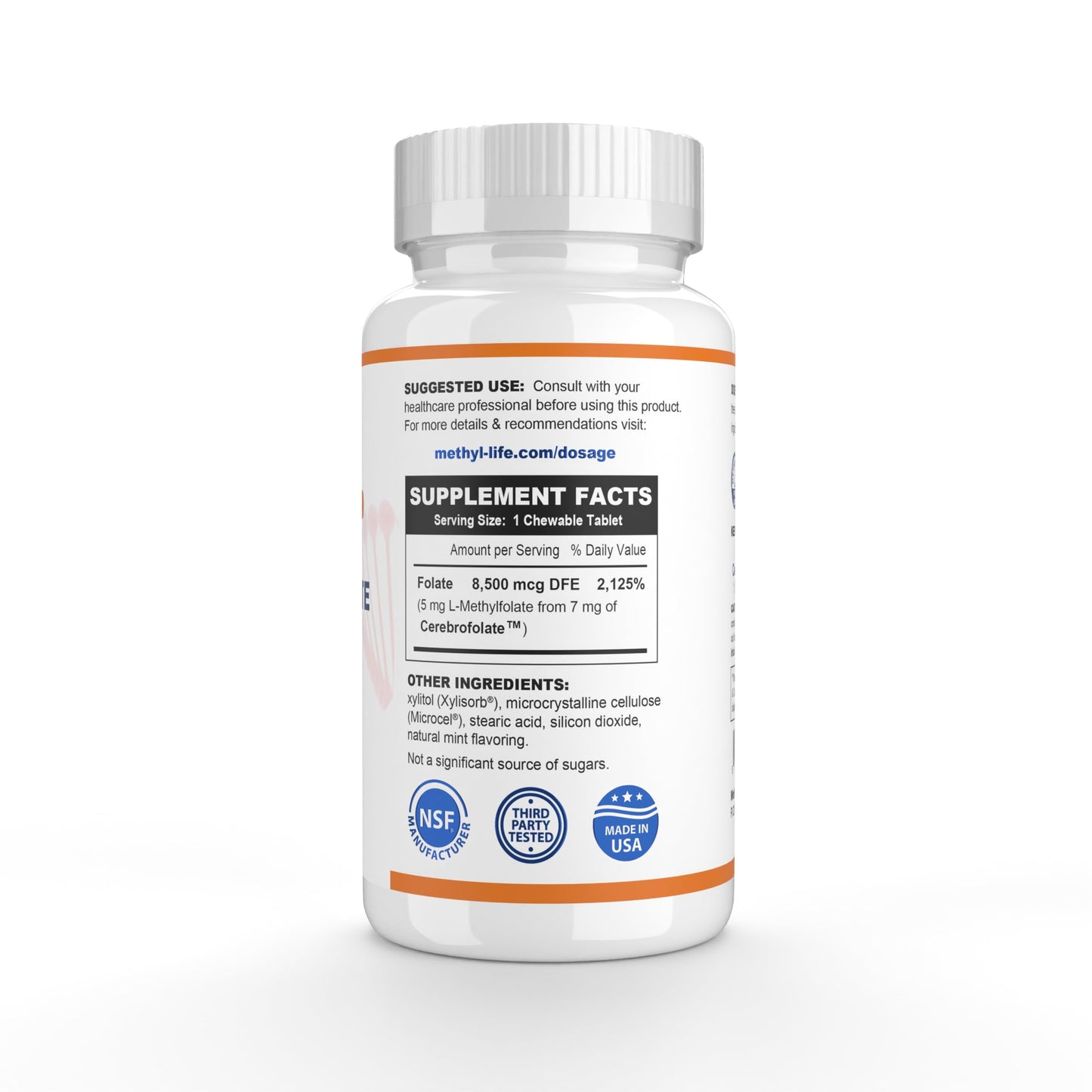 Methyl-Life L-Methylfolate 5 mg Chewable Tablets, 90 Tablets