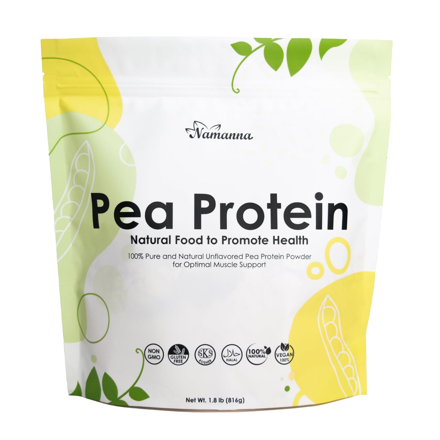 NAMANNA Pure Pea Protein Powder, 1.8 lb, 40 Servings