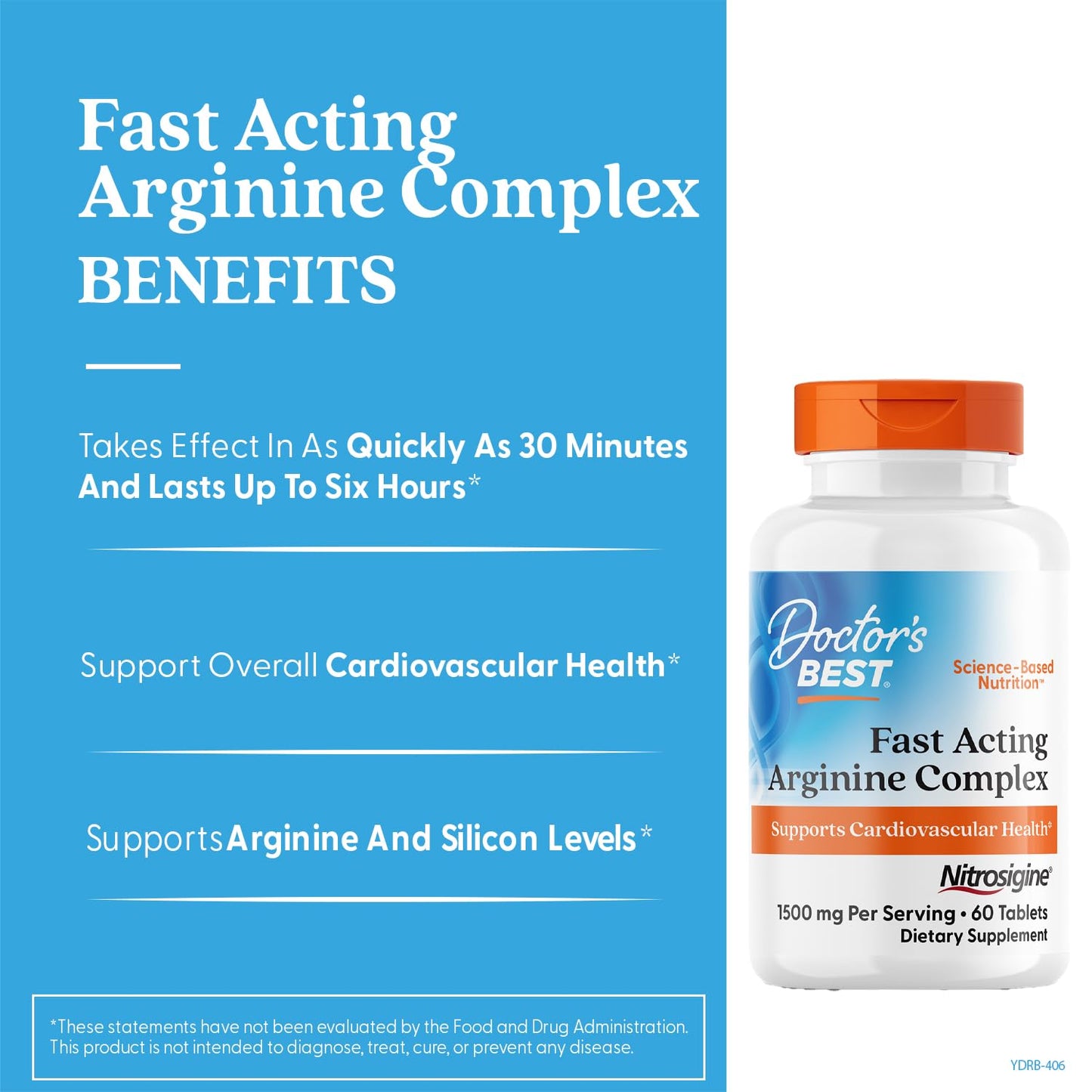 Doctor's Best Fast Acting L-Arginine Complex Tablets, 1500 mg, 60 Count