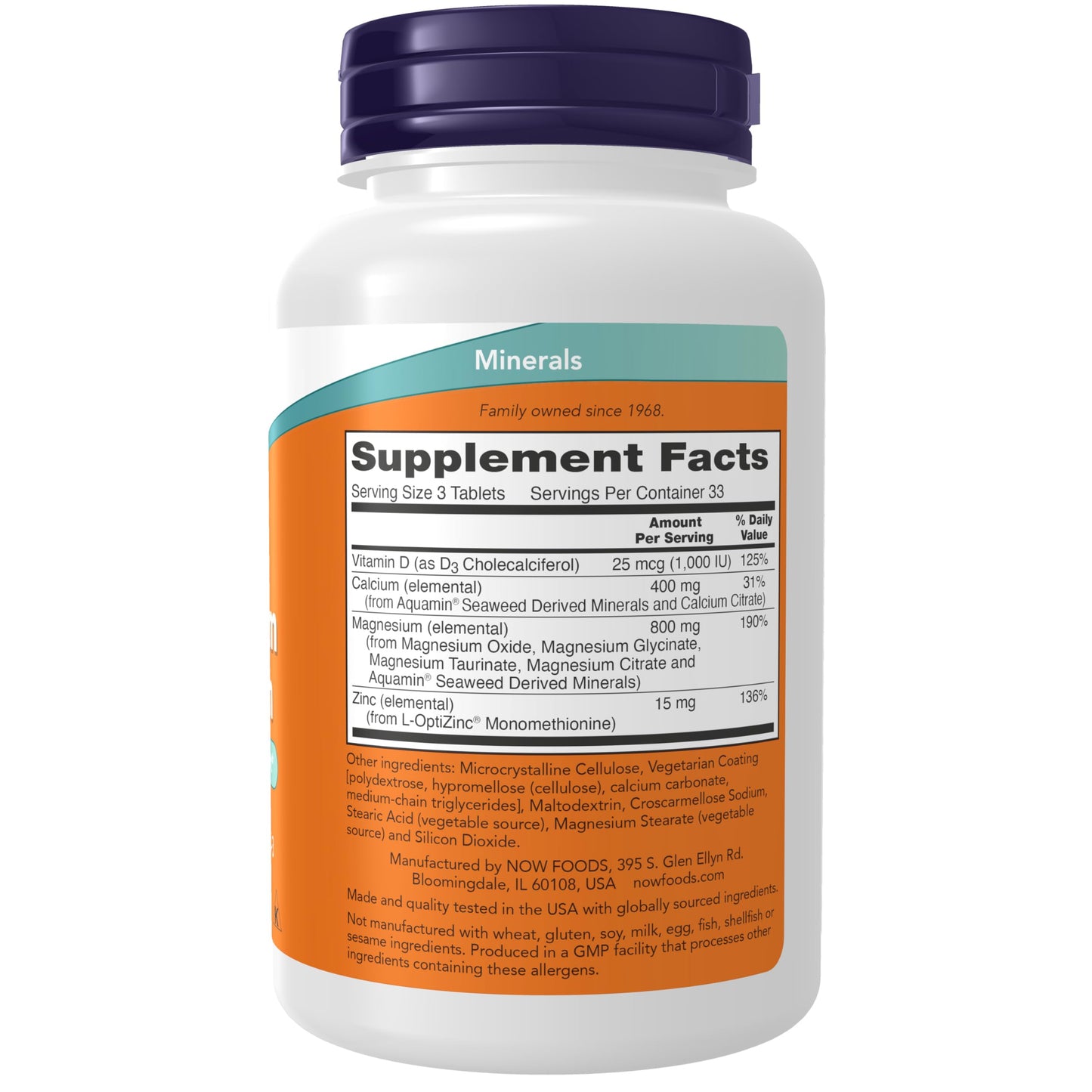 NOW Foods Magnesium & Calcium with Zinc and Vitamin D-3, Nerve and Bone Support, 200 Tablets