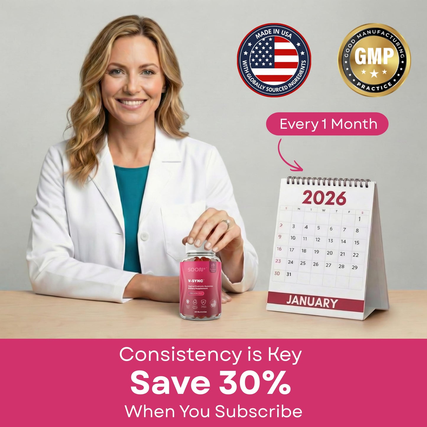 SOON+ Feminine Balance Gummies for Women, 60 Gummies