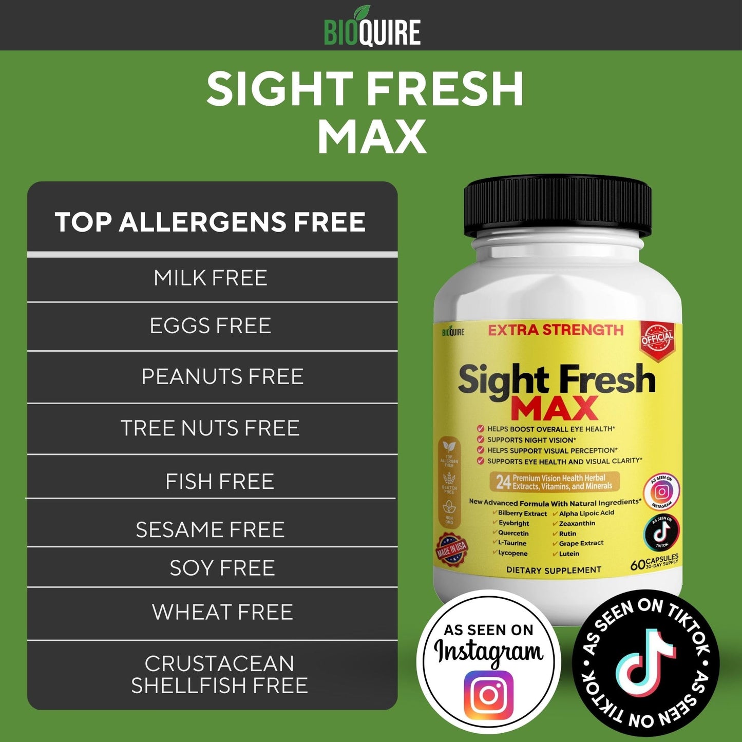 BIOQUIRE Sight Fresh MAX Vision Support Supplement 60 Capsules