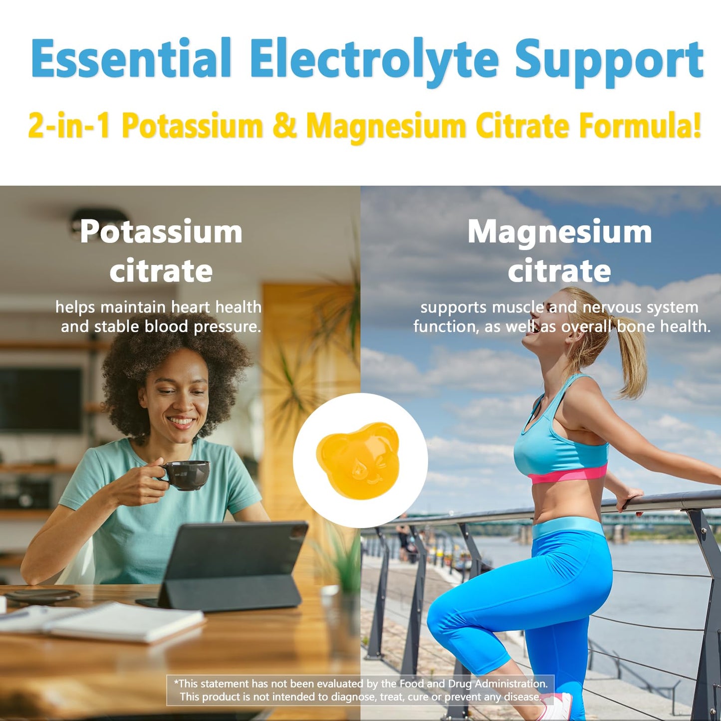 Biobor Potassium Magnesium Citrate Gummies, with Vitamin D3 and B6, Electrolyte Balance & Muscle Support, Stress Relaxation Support, 60 Gummies