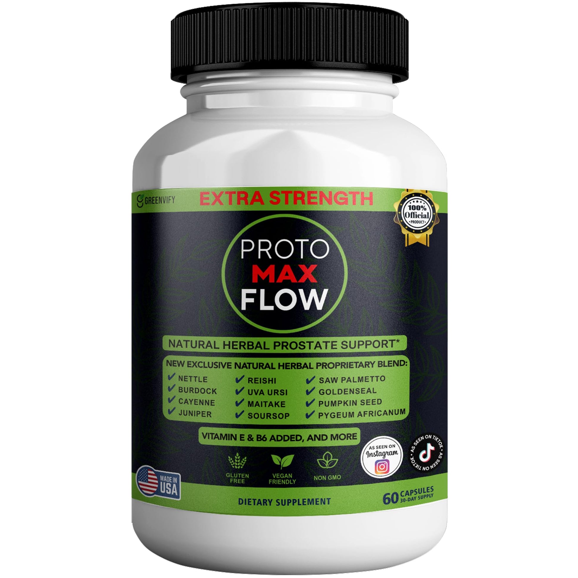 GREENVIFY Proto Max Flow Extra Strength Prostate Support, 60 Capsules