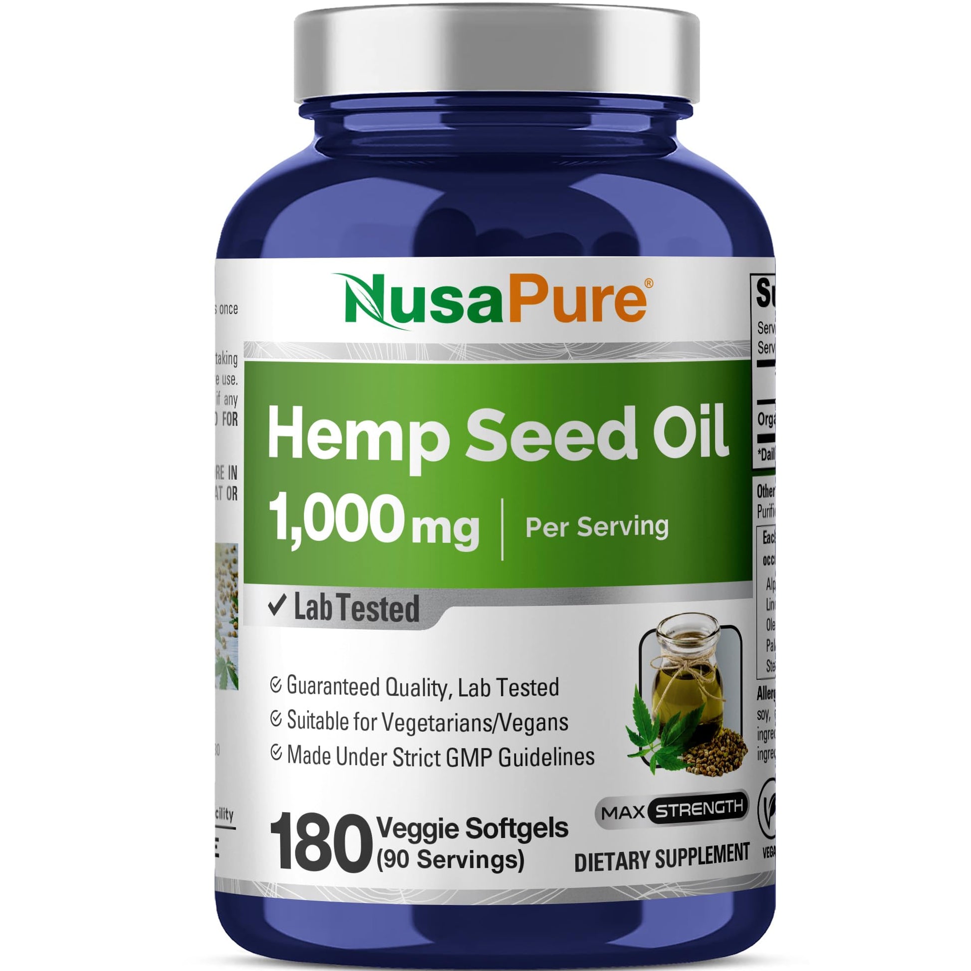 NusaPure Hemp Oil 1000mg Softgels, 180 Count