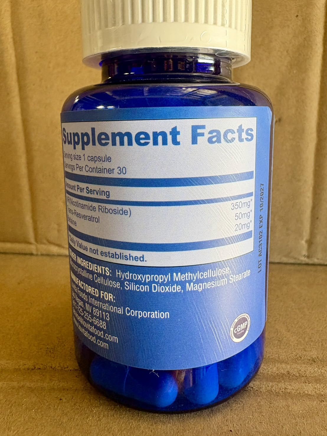 LOVITA NR Nicotinamide Riboside 350 mg NAD+ Support, Trans-Resveratrol & Betaine, 30 Capsules