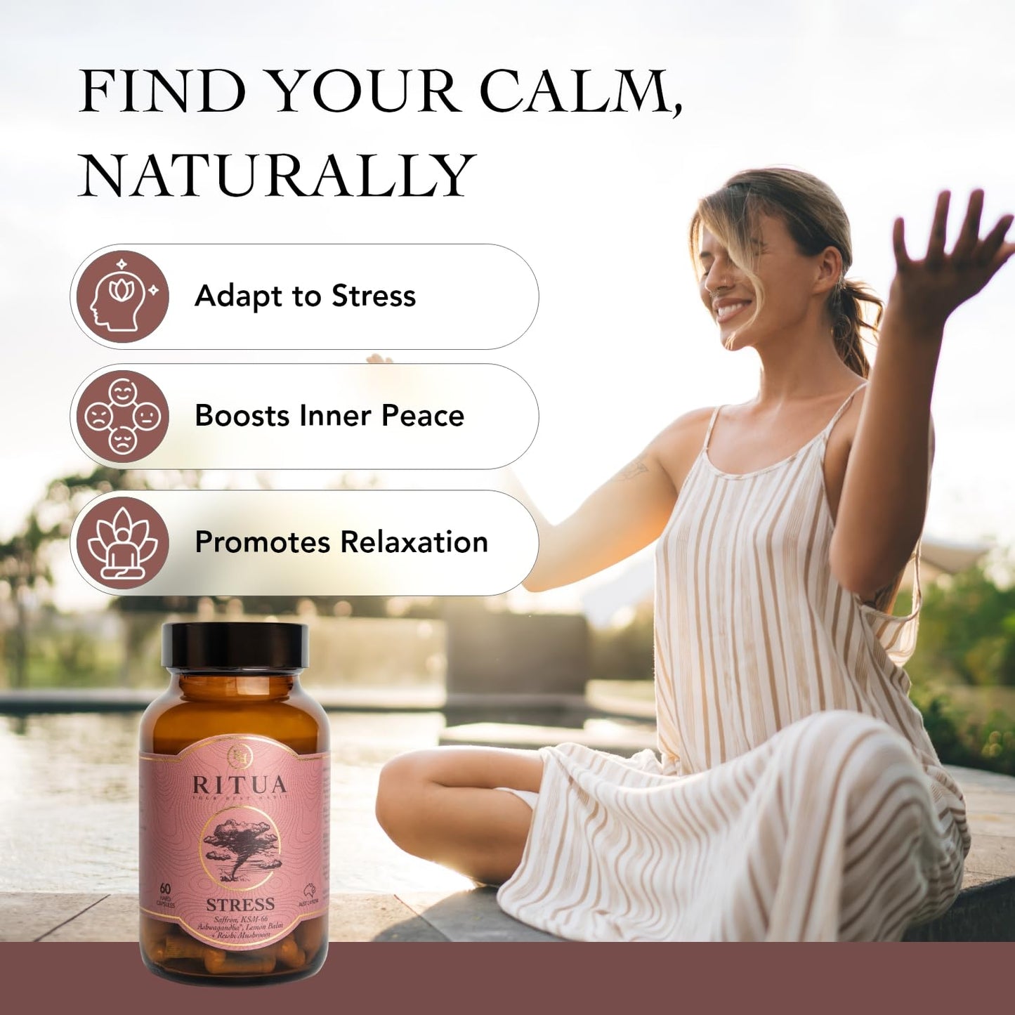 RITUA Ashwagandha Stress Relief Supplement Capsule, 60 Capsules