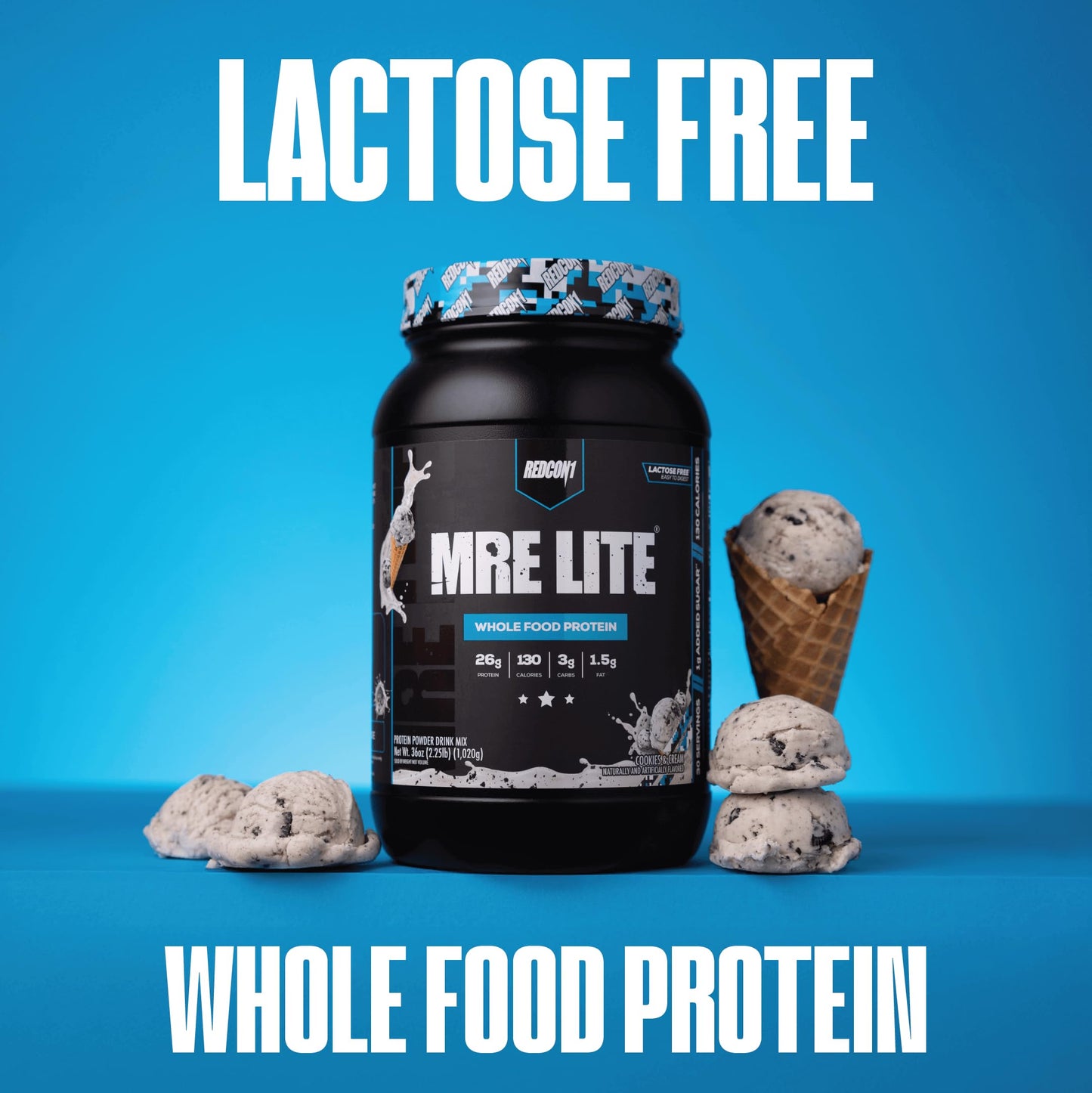 REDCON1 MRE LITE Whole Food Protein Powder, Cookies & Cream, 30 Servings