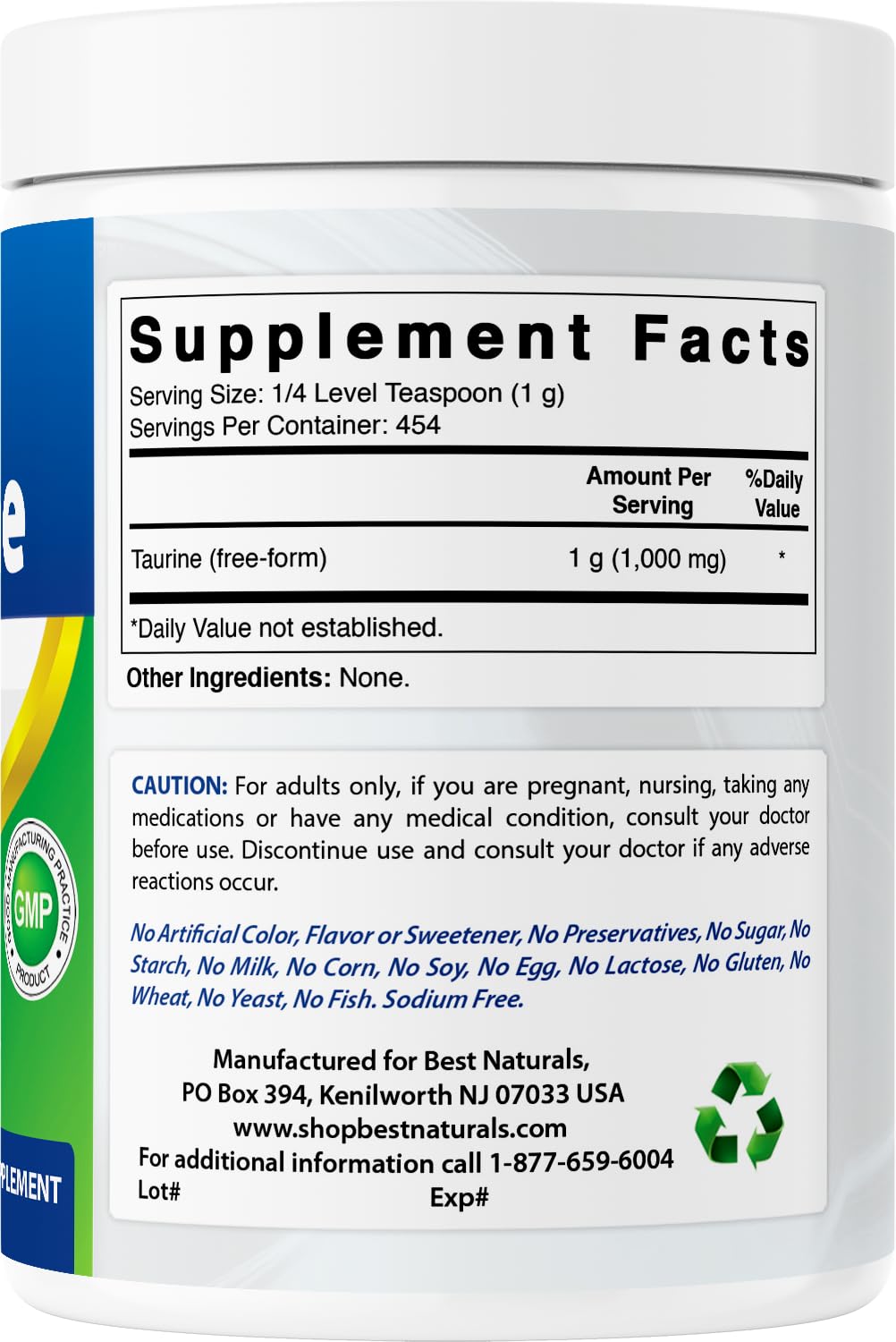 Best Naturals 100% Pure Taurine Powder Free Form - 1000mg per Serving, 16 oz