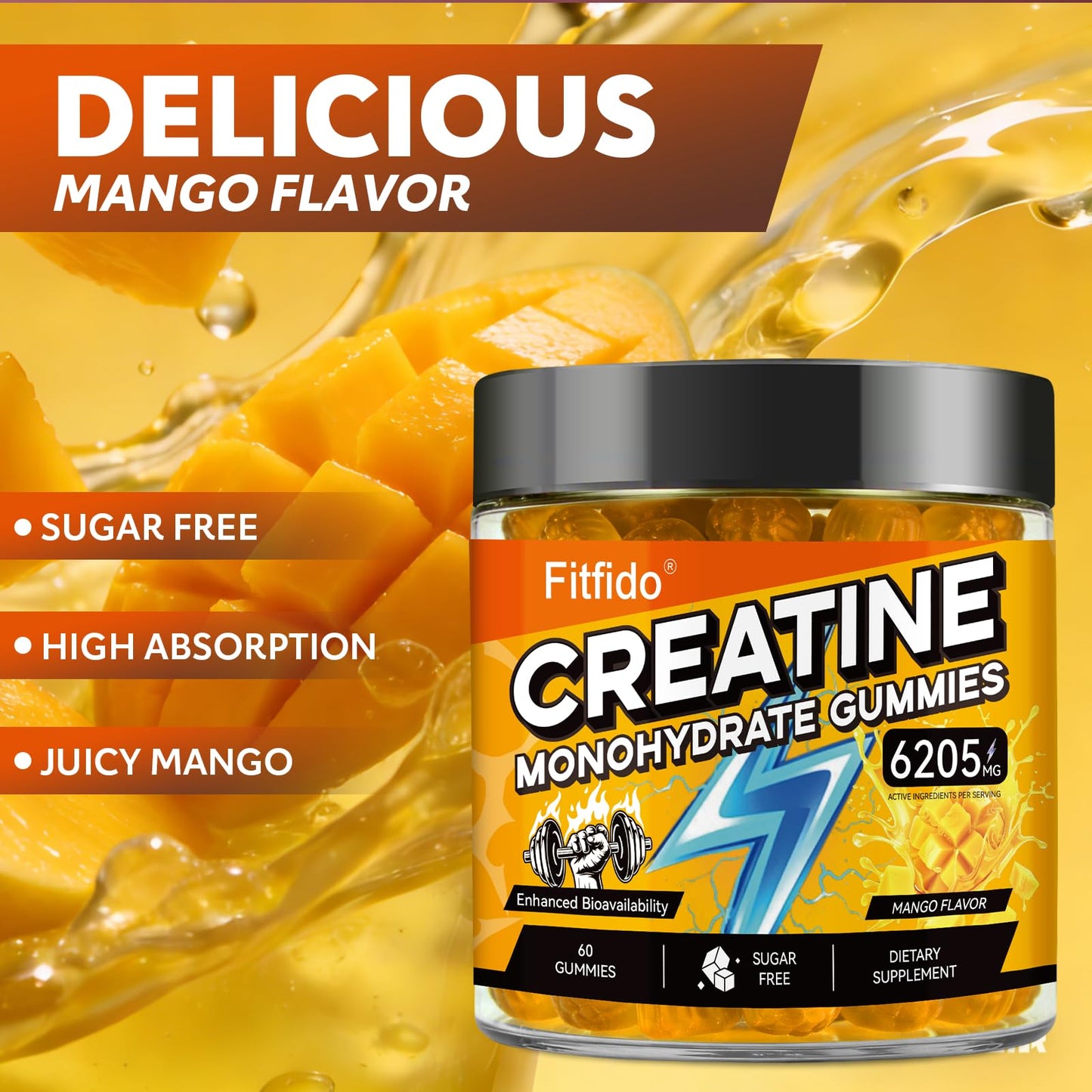 Fitfido Creatine Gummies with L-Carnitine & Taurine, 60 Count