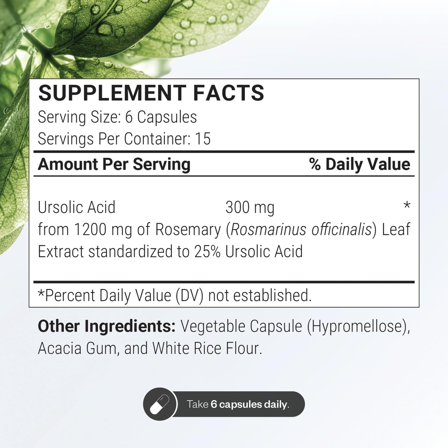 Supersmart Ursolic Acid 300mg per Day (Well-Tolerated) Rosemary Leaf Extract Supplement Capsules 90 Count