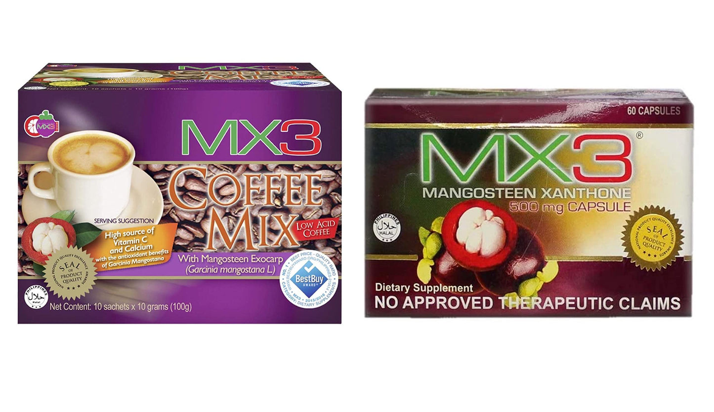MX3 Mangosteen Xanthone Capsules & Coffee Mix Set, 10 Capsules