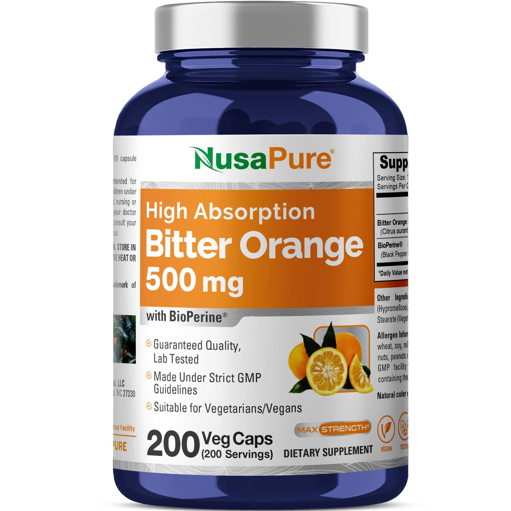 NusaPure Bitter Orange 500mg Capsules, 200 Count