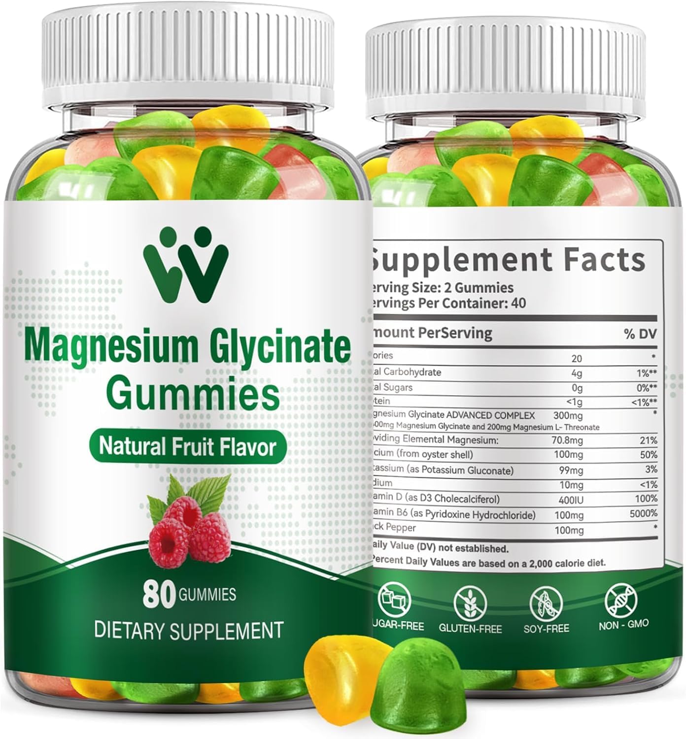 WACHRAY Magnesium Glycinate Gummies for Adults Gummy 80 Gummies