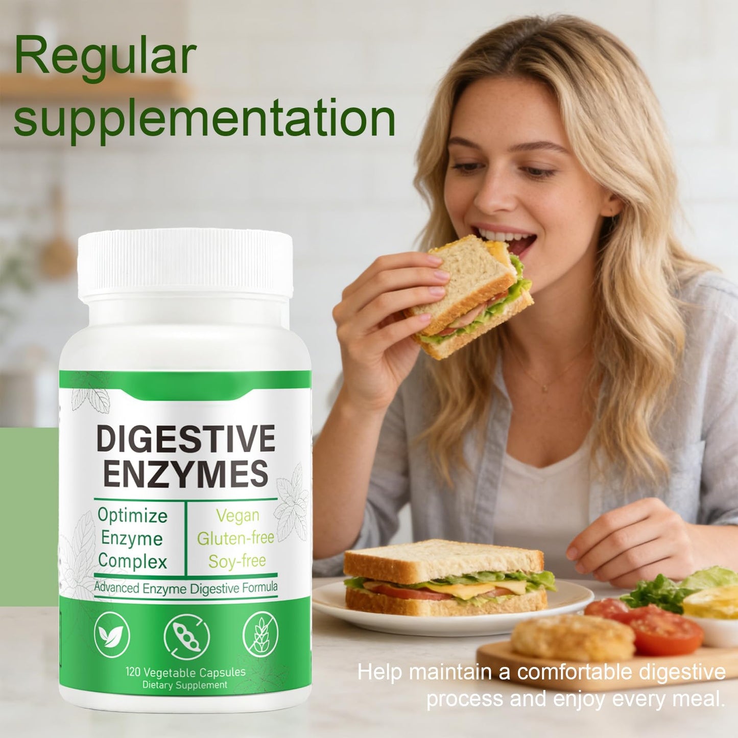 ZYGCDZ Complete Digestive Enzymes Supplement for Gut Health & Bloating Relief Enhanced with Lipase Amylase Bromelain for Protein Carb & Fat Digestion Capsule 120