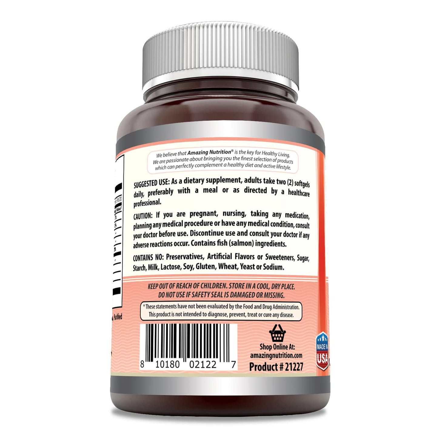 Amazing Nutrition Amazing Omega Wild Alaskan Salmon Oil Supplement Softgels 180