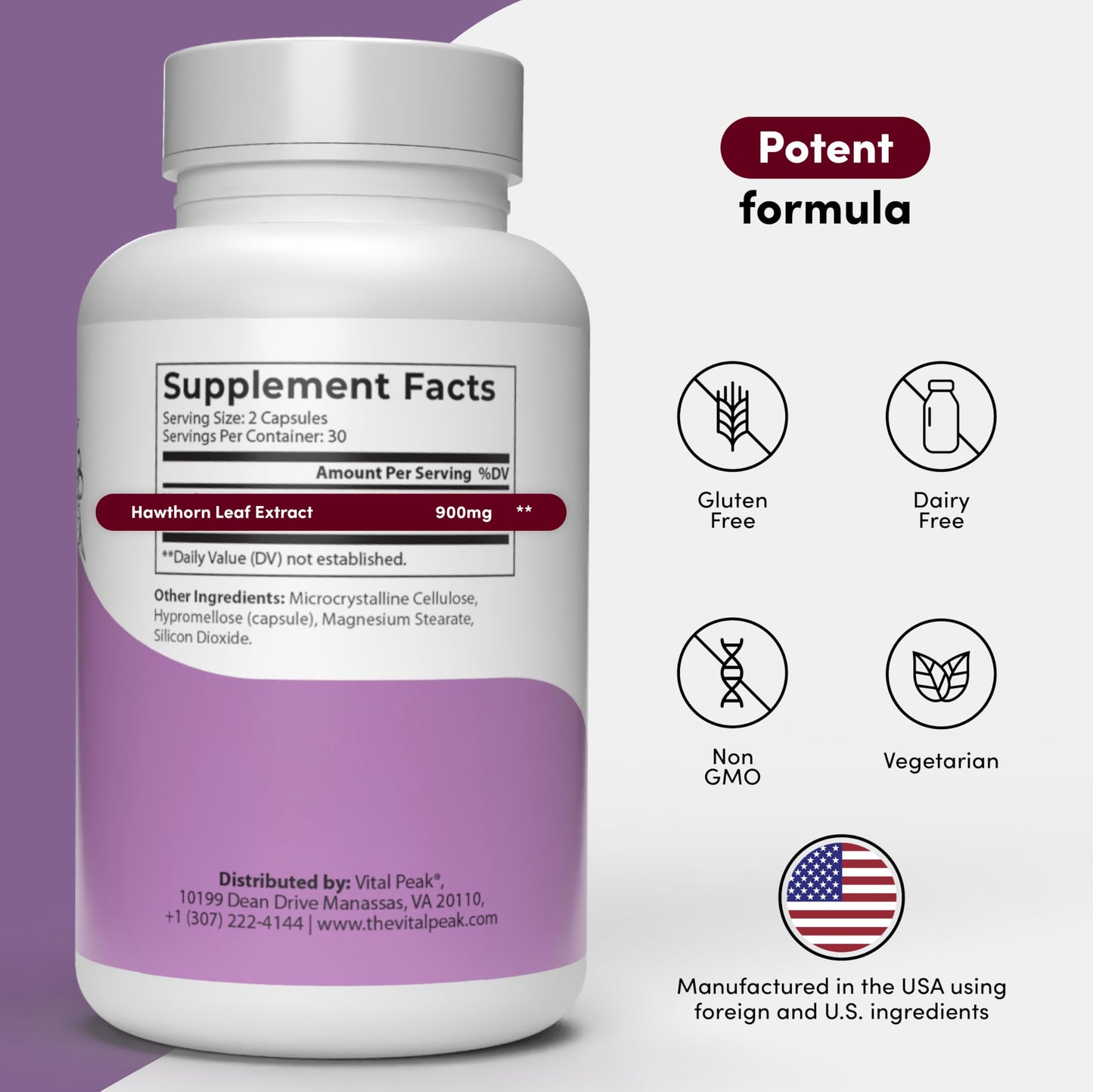 Vital Peak Hawthorn Peak 900 mg Capsule 60 Count